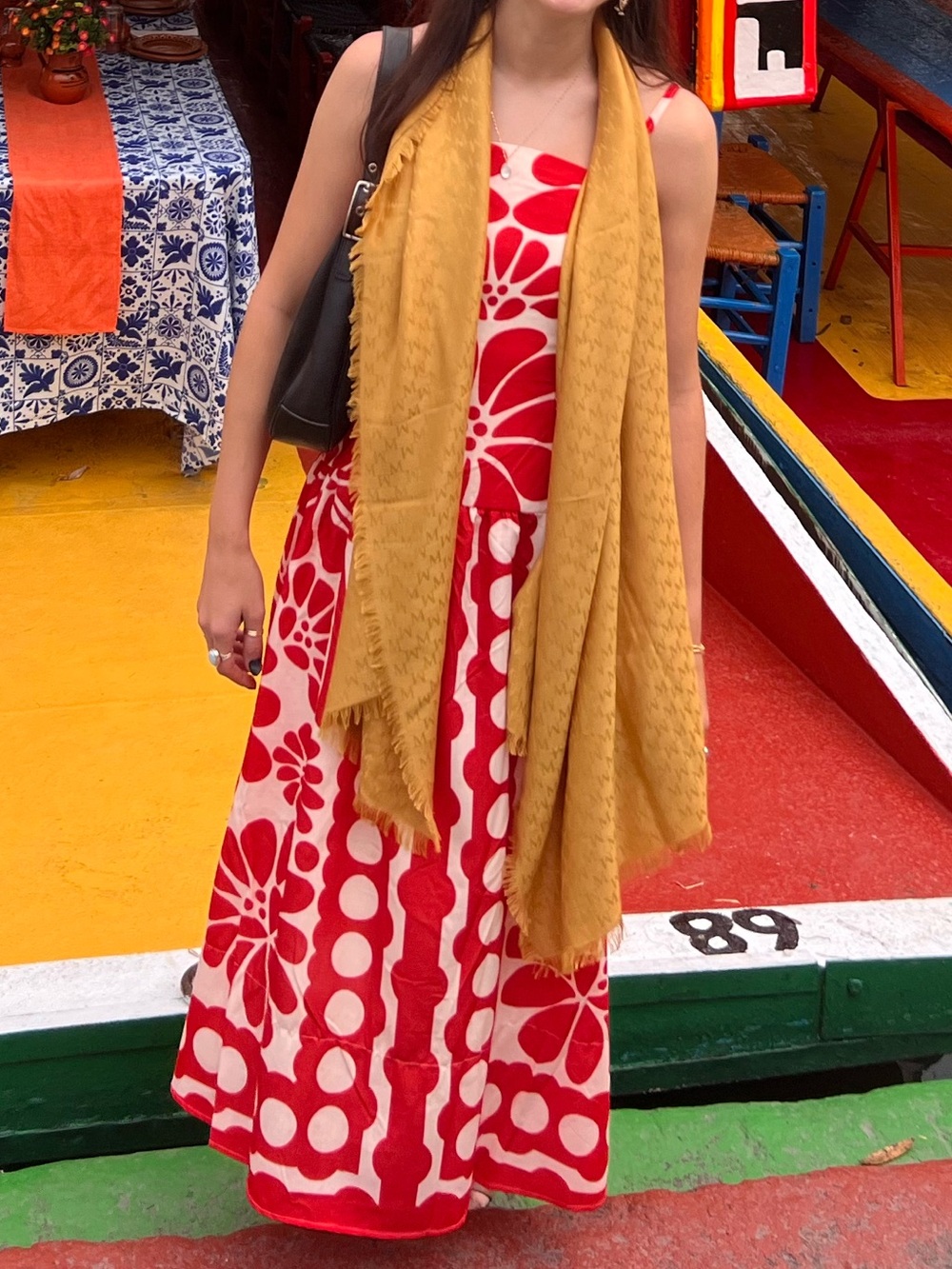 Red and White Floral Printed Dress with Drop Waist - Picture 2 of 7